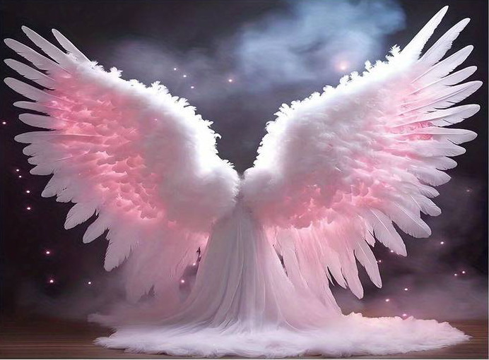 fond photo représentant des ailes d'ange en rose tendre, avec du voile qui tombe.